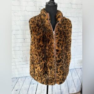 J.Crew Faux-Fur Leopard Vest, Small, lined, pockets, soft and stylish